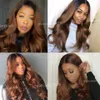 Ombre Body Wave human hair the with with weaves 1b/30 브라질 바디 웨이브 3 흑인 여성을위한 4x4 레이스 폐쇄 묶음