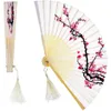 Party Favor -12 Pieces Handhållna fans Silk Bamboo Folding Flower Printed Handheld Folded Dance for Wedding Present