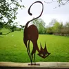 28 cm Rusty Metal Cat Silhouettes Decor ogrodowy Woodpecker Fence Topper Garden States Stakes Art Metal Yard Dekoracja ogrodu