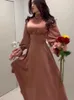 Langes Kleid in Frühlingsmode -Satinärmel Elegante Robe mit Taillenhoch für Frauen zum Pendeln abends 240327