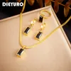 Collier Boucles d'oreilles Ensemble Dieyuro 316l en acier inoxydable Black Zircon Crystal Ring pour femmes Bijoux de mode de fête de fête