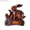 Arts and Crafts Livin Room Decoration Auspicioso Rabbit Statuette Desk Decoración Caja de dinero Fortune Ornamentos de artesanía L49