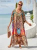 Basic Casual Dresses 2024 Boho Printed Dress Casual Summer Clothing For Women Sexy V-Neck Batwing Sleeve Beach Wear Maxi Dresses Robe Sarong Q1476 L49