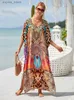 Основные повседневные платья 2024 Boho Print Press Pring Press Casual Summer Clothing для женщин Сексуальная V-образная рукава Batwing Beach Peach Wear Maxi Plays Roy Sarong Q1476 L49