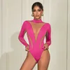 Women's Jumpsuits & Rompers Sexy Casual Mesh Patchwork High Waist Long Sleeve Tight One-Piece Top