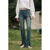 Jeans pour femmes mésavanes hautes Micro évasé pour les femmes printemps 2024 élastique slim fit ourlet à collision