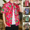 Chemises décontractées pour hommes Men de la chemise vintage Summer chinois avec motif de fleur support de support Bouton Plackeet Sleeve courte