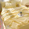 Summer Thin Cool Quilt Pillowcase Bed Sheet 4pcs Set Seersucker Soy Fiber Comforters Soft Travel Blanket Bedspread Home Textiles