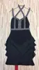 Casual Dresses 2024 Black Bandage Dress Rayon Women Sexy Party Beading Tassel Halter Neck Evening Celebrity Vestidos BodyCon