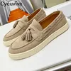 Casual Shoes 2024 Spring Flat Causal Men Cow Suede Leather Slip On Loafers Fringe Decor Brand For Round Toe Male Mules Size46