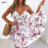 Vestidos casuais Pulabo Mulheres Sexy Backless Lace Halter Dress Summer Femme V Neck Mini Party Rufle Up Back Beach Sundress feminino