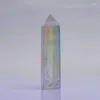 Figuras decorativas 1 PC Electroplatado natural Columna hexagonal Hexagonal Rock Mineral Muestro Muestra Rainbow Wand Decoración del hogar Reiki