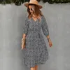 Casual Dresses Three Quarter Sleeve Bandage Maxi Female Leisure