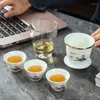 Tee -Sets Lanolin Jade White Porcelain Express Cup One Topf Drei Tassen Reise Tee -Set tragbare Vollauto -Tasche