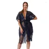 Scapa da spiaggia in pizzo in stile europeo e americano sexy copertura bikini Upsummer protezione solare a metà lunghezza scavalcata cardigan grande