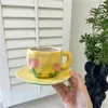 Tasses fleurs peintes à la main en céramique tasse de café manche petit déjeuner laitier jus de thé cadeau micro-ondes en toute sécurité créative