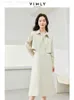 Tvådelt klänning Vimly Light Green Spring Casual Loose Matching Set 2024 Lapel Cut Jacket Sleeveless Midi Dress Womens 2-Piece Set M5175 C240411