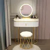 Moderne Kommodentisch mit Stuhlstuhl Metallbein Eitelkeit Schreibtisch Schlafzimmer Schminktisch Make -up -Tisch mit LED Mirror Coiffeuses