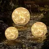 Luzes solares de jardim Ball de vidro rachado à prova d'água LED para decoração de decoração ao ar livre Pátio de jardim de quintal, branco quente