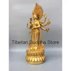 Dekorativa figurer 41 cm tibetansk gammal gul koppar förgylld ren åtta beväpnade Avalokitesvara bodhisattva lotus tara staty prydnad