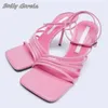 Sandals Thin Belt Combination Buckle Strap Chunky Heel 2024 Spring Classic Shallow Pumps Large Size Hollow