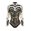 3D Digital Print Robot Punk Armour Zentai Jumpsuit BriefScosplay Fantasia feminina Feminino Feminino de Zíper Bodysuit Party Halloween