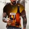 Trendy Summer Men's T-Shirt Creative Beer Graphic 3D Gedrukte Bar Hip Hop Personality Short-Sleeve Street O Collar Plus Size Top