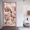 Flores rosa Adesivos de porta 3D Adesivos de PVC Auto Adesivo para a capa de porta inteira adesivo Apartamento Apartamento Decoração de mural da porta da porta da porta da casa