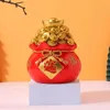 Vases Resin Piggy Bank Money Sac Figurine For Home Decorations Gold 11x14cm