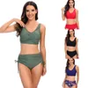 Costume da bagno aderente a colori solidi per donne con cinturini incrociati senza schienale bikini alta vita sexy e conservativa