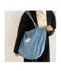 Shopping Bags Women Denim Shoulder Bag Men Wash Jeans Shopper Tote Female Large Cute Cartoon Print Handbag Student Bookbag