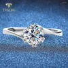 Cluster anneaux tfglbu 1ct d vvs1 6,5 mm Ring Moisanite 6 dents argent 925 Brilliant Cut Gem Solitaire Wedding Promise Bijoux