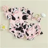 Ensembles de vêtements Baby Girl Clothes Imprimé Cow Imprimé à manches courtes Body Rober Body Body Set Set Summer tenue d'été Livraison Kids Mater Otry1