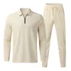 Zomer mode Solid Color Long Sleeve T-Shirt Suit Mens Casual Loose Comfortabele hoogwaardige sport Tweedelige set 240411