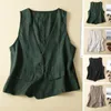 Women's Vests Solid Color Sleeveless Top Stylish Flax Vest With Button Down V Neck Lightweight Summer Waistcoat For Women