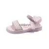 Sandaler 2023 Girls Summer New Water Diamond Little Girl Princess Shoes Korean Butterfly Knot Open Toe Beach H240411