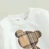 Byxor 024m baby flickor höstkläder nyfödda småbarn långärmad plädbjörn mönster toppar sweatshirt byxor kläder