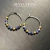 Boucles d'oreilles cerceaux Heyya Stone Natural Sapphire Simple Classic Round Circle Bijoux de pierre précieuse