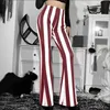 High Flare vrouwen strekken verticale bodembroek Long Bell Pants Stripe taille plus size broek dames plus size slaapbroek