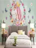3D -rum tapet anpassade po mural nordiska handmålade blommor enhörning konst bakgrund vägg dekorativ målning tapet för wal1393050