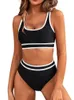 Sexy High Waist Swimsuit Women Solid Bikini Black Swimwear Female Biquini Sport Set Beachwear Bathing Suit 240410
