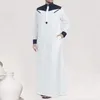 Vêtements ethniques hommes traditionnels de couleur de contraste musulman Robe à manches longues à moitié zip bouton de poche au milieu-orient jubba thobes