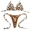 Women's Swimwear Women Bikini Set Leopard Print Halter Bra High Waist Lace-up Thong Cherry Brazilian Swimsuit Two For