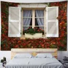 タペストリーを見るカスタマイズ可能なタペストリー自然窓レトロ油絵ぶら下がっている布ベッドシーツリビングルームベッドルームの壁飾りR0411