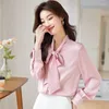 Camicette da donna naviu rosa stampato 2024 camicia da donna primaverile camicia coreana golf cravatta a manica lunghe eleganti top sciolte eleganti