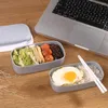 Trabajo de vajilla Microondas Bento Caja desmontable Agradables Almuerzo de doble capas Almuerzo reutilizable Escuela de almacenamiento de estilo japonés con cubiertos