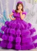 2024 Söt bollklänning Flower Girl Dresses Princess Feather Ruffles Combined Colorful Floral Baby Pageant Gowns Anpassa första Holy Communion Party Wed Wear