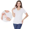 Kvinnors moderskap Regular Soild Hem Tee Shirt Casual Short Sleeve Crew Neck Basic Nursed T Shirt Top Maternity