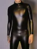 S-5xl Unisexe Faux Latex Catsuit Elastic PU Cuir Zipper Body entrejambe Cosplay serré conjointement sexy-justaucatrice