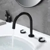 Banyo lavabo muslukları skowll 2 sap havza musluk güverte monte edilmiş yaygın banyo 3 tutma vanity mikser musluk mat siyah sk-2203